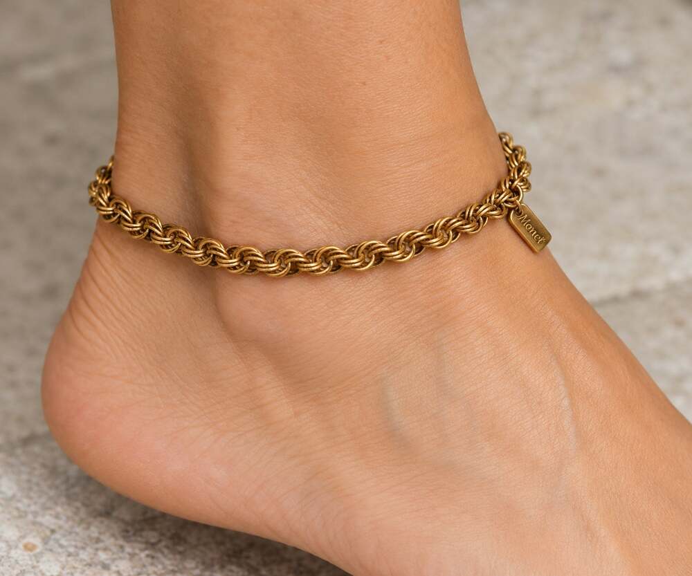 Vintage Monet Gold Tone Braided Chain Anklet 10 Inch